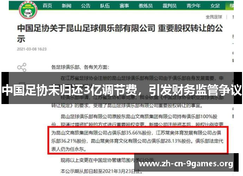 中国足协未归还3亿调节费,引发财务监管争议 中国足协未归还3亿调节费,引发财务监管争议